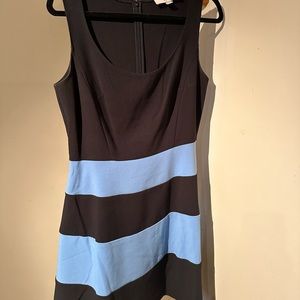 LOFT black/blue stripe fit&flare scoopneck dress women’s size 6